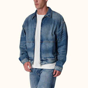 Vestes en jean pour hommes en gros personnalisées, manches longues, lavage bleu vintage, veste en jean décontractée moderne - Product Image 2