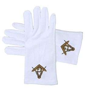 Nouveauté 2025 Gants maçonniques en coton blanc uni avec logo brodé, poignet élastique, logo personnalisé disponible, gants 100% coton - Product Image 1