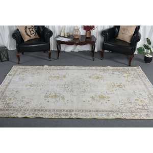 Vintage Turkish Rug 5.6 X 8.9 ft <b>White</b> Beige Flat Weave Patchwork <b>Wool</b> with Latex Backing for Living Room Decor 4m Width - Product Image 3