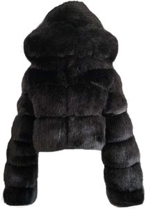 Veste en fourrure courte floue d'hiver à manches longues veste courte en fausse fourrure à fermeture éclair pour femme - Product Image 3