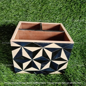 Organizador de cubiertos de madera antiguo hecho a mano con patrón de incrustaciones de resina artística elegante soporte para cubiertos con comedor moderno - Product Image 4