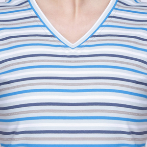 Ropa de mujer Oversize elegante manga corta Slim Fit rayas Casual mujeres camisetas diseño personalizado cuello en V camiseta para mujer - Product Image 6