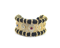 Elegante Pulsera de Macramé con Hilo Chapado en Oro de 18k y Diamantes Americanos Ajustables de 10 Pulgadas
