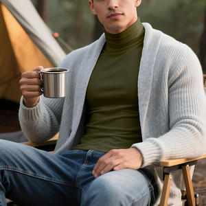 Men <b>Mock</b> <b>Turtleneck</b> Long Sleeve Shirt Custom Fit OEM ODM Cotton Layer Pullover Warm Casual Top Direct Factory Supply - Product Image 4