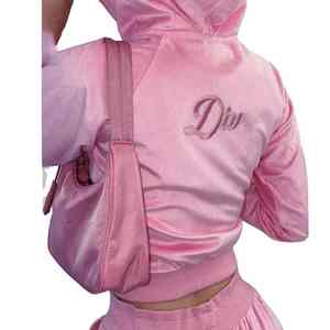 Custom Rhinestone Embroidery Logo Women's Streetwear Velvet 2-Piece Breathable Eco-Friendly High Quality <b>Tracksuit</b> Set - Product Image 5