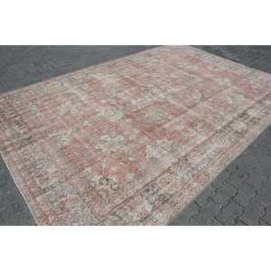 7.8x11.5 ft Vintage Turkish <b>Wool</b> Rug Oversize <b>Red</b> Abstract Patchwork Design with Latex Backing Eco-Friendly Home Rug - Product Image 3