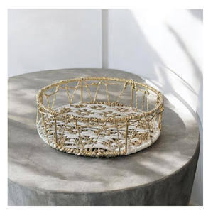 ตะกร้าผ้าฝ้ายสีขาวทรงกลมพร้อมที่เก็บของอเนกประสงค์ปรับแต่งได้ทำในอินเดีย460กรัม - Product Image 1