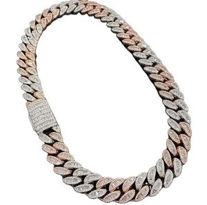 Cadena de eslabones cubanos 19mm VVS Moissanite Hip Hop redondo y Baguette corte diamante joyería para hombres 925 plata esterlina - Product Image 1