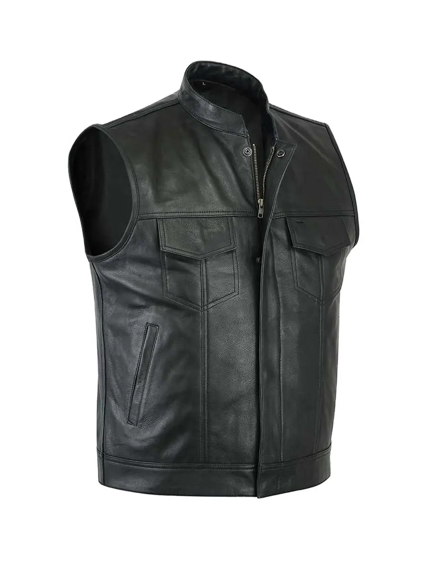 Chalecos de motorista de cuero para hombre, chaleco de caza negro, chaleco exterior de cuero genuino para hombre, ropa informal para hombre, 2017