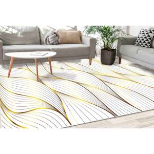 Alfombra Estampada con Rayas Doradas - Diseño Moderno, Elegante y de Lujo, con Pelo Suave - Product Image 1