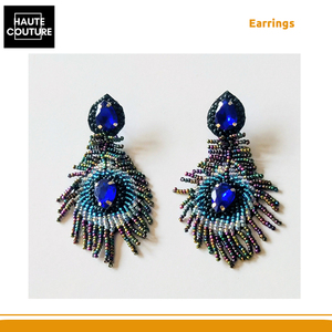 100%, ropa de mujer hecha a mano, pluma de pavo real bordada a mano, pendientes de cuentas de arcoíris del fabricante de origen indio - Product Image 5