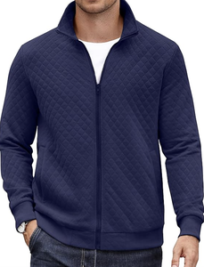 CUSTOM LOGO BANGLADESH FACTORY DIRECT WHOLESALE BROWN ZIP UP <b>SWEATSHIRT</b> MOCK NECK <b>QUILTED</b> JACKET CASUAL LIGHTWEIGHT POCKET - Product Image 5