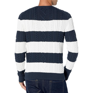 Men's Casual <b>Cable</b> <b>Knit</b> Pullover <b>Sweater</b> Solid Breathable Long Sleeve Drop Shoulder Crewneck Design Winter Season Printed - Product Image 3