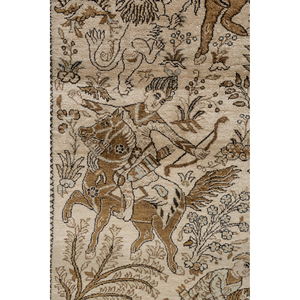 Tapis en soie noué à la main Gulmarg beige et marron, motif animalier, motif puzzle rectangulaire, hauteur de poils moelleux, pour la maison, modèle Pae-6447 - Product Image 3