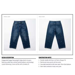 Pantalones Vaqueros de Mezclilla de Peso Medio para Hombre, Lavado Ácido Vintage Personalizado, con Cristales de Imitación, Estilo Desgastado, Holgados, Estilo Urbano, con Botones Altos - Product Image 6