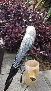 Taza de cuerno natural, taza para beber hecha a mano para cerveza, vino, café y decoración rústica para Bar en casa - Product Image 3