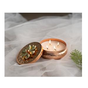 Handmade Metal Candle Jar With Flower <b>Knob</b> Lid <b>Copper</b> Hammered Finished for Home and Wedding Tabletop Lighting Decor - Product Image 1