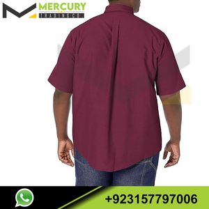 เสื้อเชิ้ตผู้ชายสีพื้น แขนสั้น ติดกระดุม คอโอ ผ้าทอ สไตล์ลำลอง - Product Image 4