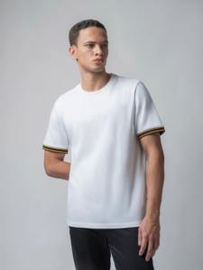 T-shirt blanc HD imprimé au dos pour hommes à la mode vente en gros Supima coton Spandex Tee col en nid d'abeille côtes poignets en tricot plat Design vierge - Product Image 4