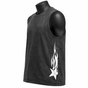 Camiseta sin mangas para hombre con efecto acid wash, estampado gráfico personalizado, de algodón, para gimnasio, estilo urbano, camiseta muscular, chaleco de verano - Product Image 5