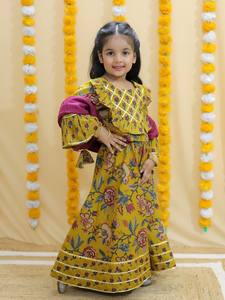 Lehenga choli Gota ชุดเดรสผ้าฝ้ายสำหรับเด็กผู้หญิง, ชุดกระโปรงผ้าฝ้ายสำหรับใส่ไปงานเลี้ยงแต่งงาน - Product Image 3