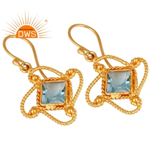 Pendientes de Plata de Ley 925 con Baño de Oro de 18K y Topacio Azul Natural en Forma de Flor, Última Tendencia de DWS, Certificados - Product Image 2