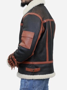 Men's Winter Business Casual Leather <b>Jacket</b> with <b>Mandarin</b> <b>Collar</b> Vintage Letter Pattern Front Thickened Warm Canvas Stand Style - Product Image 3