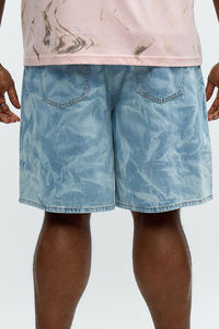 Pantalones cortos de mezclilla lavados azul claro para hombre con corte relajado de longitud media estilo clásico de 5 bolsillos y tela de algodón para el verano - Product Image 4