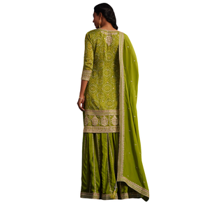 Ensemble palazzo en organza vert imprimé Bandhani vente en gros de vêtements ethniques pour femmes fournisseur d'usine de vêtements de festival personnalisés - Product Image 5