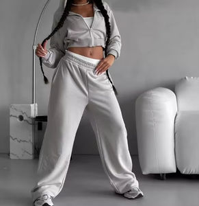Women's Tracksuit Set Custom <b>Crop</b> Top Casual Workout Blank Two Piece Set Women Clothing <b>Zip</b> <b>up</b> Hoodie Custom - Product Image 6