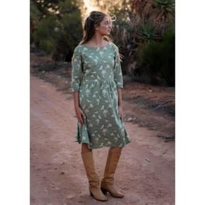 Briar <b>Dress</b> 100% Cotton Bohemian Cascade Floral Print Knee-Length Washable for Summer Spring and Autumn - Product Image 1