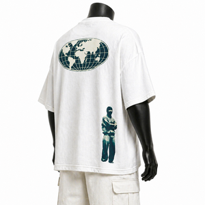 เสื้อยืดสตรีทแวร์สีขาวขนาดใหญ่พิเศษสำหรับผู้ชาย ผ้าฝ้าย พิมพ์ลายกราฟิก ทรงหลวม ไหล่ตก รับผลิตตามสั่ง ขายส่ง - Product Image 5