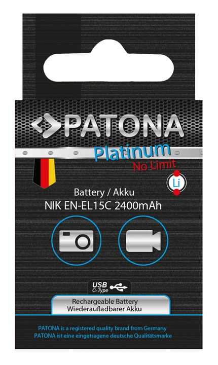 PATONA Platinum Akku with USB-C Input 1 V1 EN-EL 15 EN-EL15B EN-EL15C ENEL 15 Z6 Z7 Z8 2400mAh 16.8Wh 7.0V Li-Ion