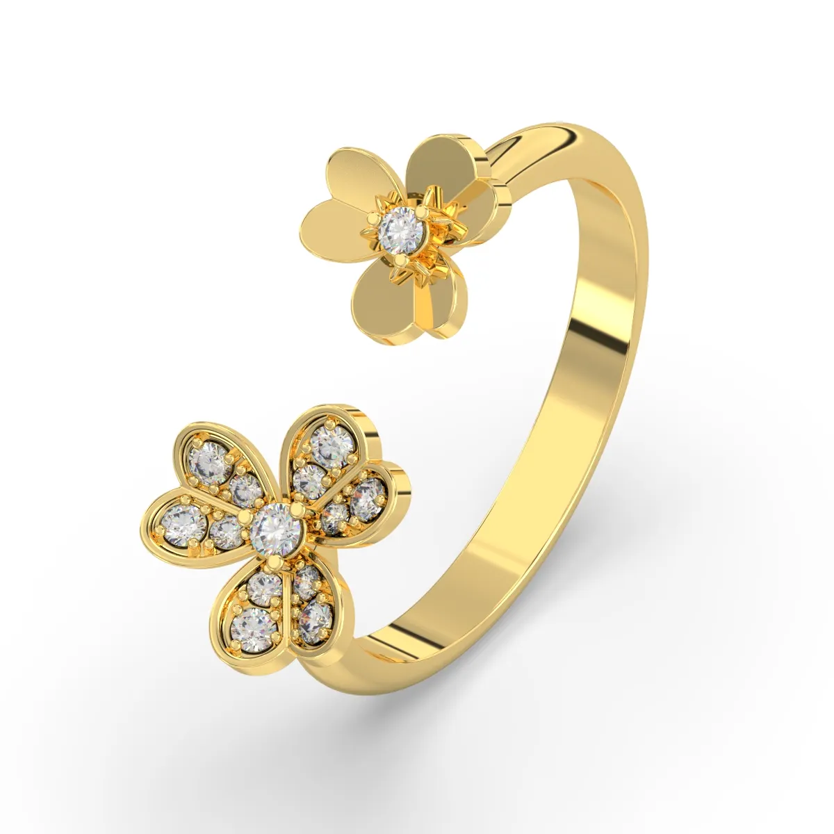 New Trendy 2022 Open Ring Gold Filled Jewelry Flower Shaped Cubic Zirconia Stone Adjustable Rings For Women Custom Jewelry