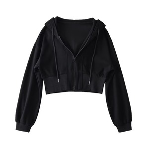 2023 printemps survêtement pull salle de sport personnalisé entraînement taille élastique femmes haut court à capuche surdimensionné à capuche femmes coton bio sweat - Product Image 5