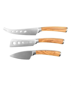 Ensemble de découpe de fromage très demandé, ustensiles de cuisine en acier inoxydable avec manche en bambou, kit tendance de 3 outils et accessoires - Product Image 1
