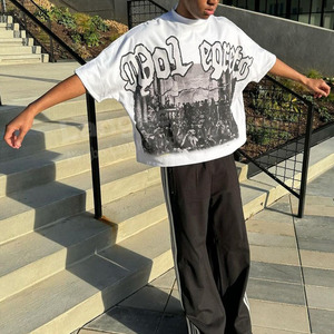 Ropa de calle cuadrada para hombre, camisetas de talla grande, logotipo personalizado, longitud corta, estilo informal, peso pesado, tejido, algodón, impresión DTG, venta al por mayor - Product Image 4