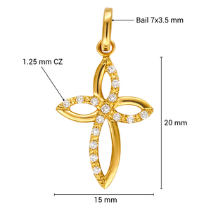 Pendentif Croix Florale en Or Jaune 14K Fait Main, Bijoux Religieux Fins avec Pierres de Zircone Cubique de 1,25 mm, Vente en Gros pour Femmes - Product Image 4