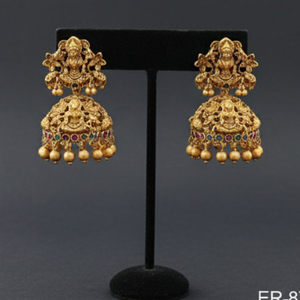Exquisitos pendientes de templo de oro alto para mujer, joyería india tradicional, ideales para bodas, festivales y fiestas - Product Image 1