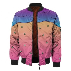 Chaquetas informales retro con cremallera personalizadas Chaqueta de invierno de bombardero universitario de poliéster satinado con cuello levantado Sublimación de tela tejida de Pakistán - Product Image 3