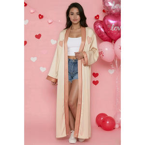 Kimono de Satén con Cuello con Volantes y Manga Larga, Logotipo Personalizado, Apliques de Color en Contraste, Estampado Informal para Fiesta, Talla Única para Verano - Product Image 1