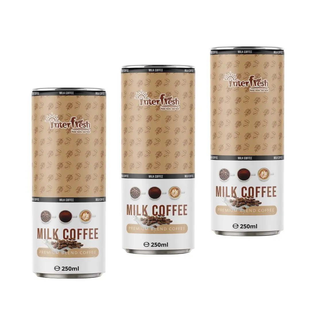 Bebidas de café instantáneas Premium Lata delgada de 250ml con extracto de café y crema no diaria Café negro con leche