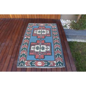 Alfombra Turca de 3.1x4.9 pies (95x148 cm), Alfombra Vintage Azul Sólido - Product Image 1