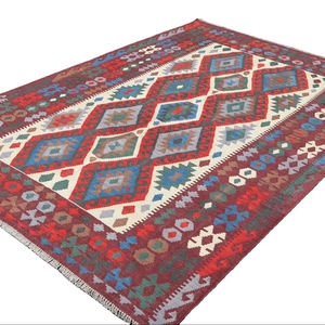 Alfombra Kilim Borgoña 203x290cm 6 pies 8 pulgadas x 9 pies 6 pulgadas Alfombra de Tejido Plano Hecha a Mano para Decoración de Sala de Estar - Product Image 1