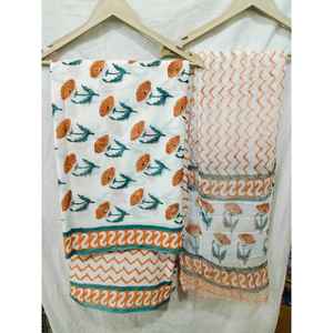 Conjunto de traje de algodón con estampado a mano y dupatta de gasa para mujer - Product Image 1