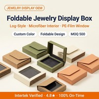 Boîte à bijoux pliante personnalisée avec logo, support pour boucles d'oreilles, boîte de présentation de bijoux en deux parties avec gaufrage