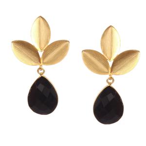 Aretes Elegantes de Plata Esterlina 925 Chapados en Oro con Ónice Negro, Regalo de Moda para Fiesta - Product Image 1