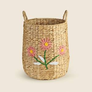 Cesta de lavandería de jacinto de agua hecha a mano hermosa al por mayor con asas cesta bordada hecha a mano para la oficina del hotel en casa - Product Image 2