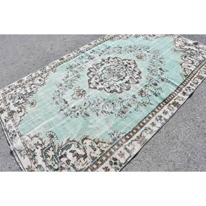 Tapis Turc Vintage 5.5 X 9.2ft Vert Beige Plat Tissage Laine avec Motif Patchwork pour Décorations de Salon ou Utilisation de Couloir - Product Image 2
