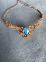 Collier Macramé Vintage Fait Main avec Pendentif Sertie de Labradorite et Pierre de Lune 25MM, Chaîne à Maillons Plaqué Argent, Style Bohème Unisexe pour Mariage